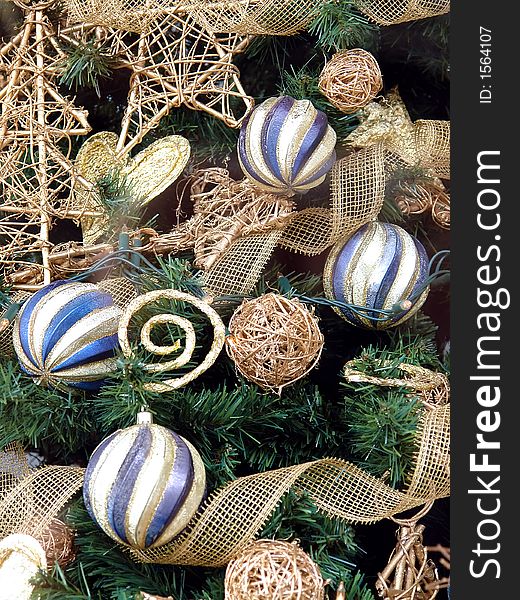 Closeup of christmas tree with christmas decorations. Closeup of christmas tree with christmas decorations