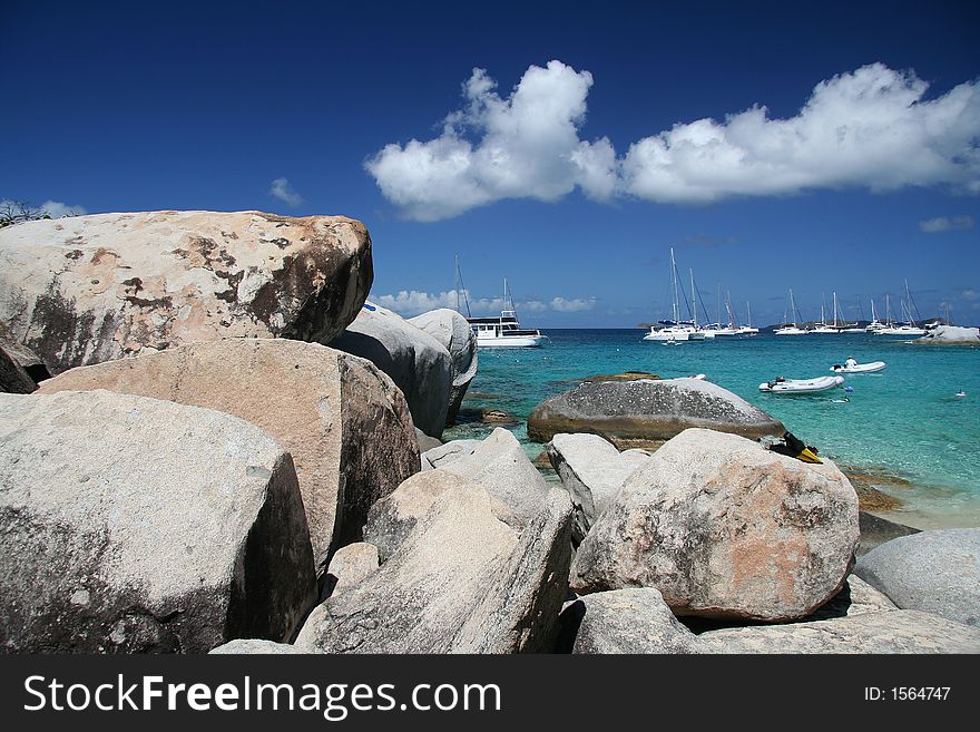 Granite rocks on a tropical beach. Granite rocks on a tropical beach