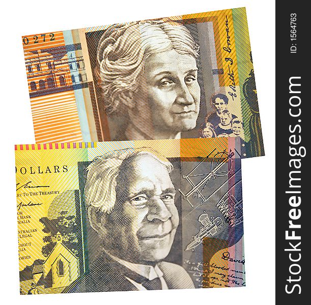 Isolated closeup of Australian currency. Isolated closeup of Australian currency