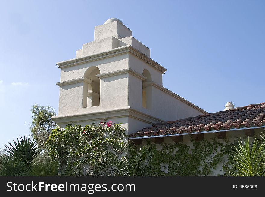 Old California mission observation and bell tower.