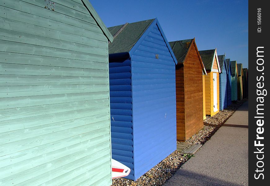 Beach huts by the sea in the UK. Beach huts by the sea in the UK