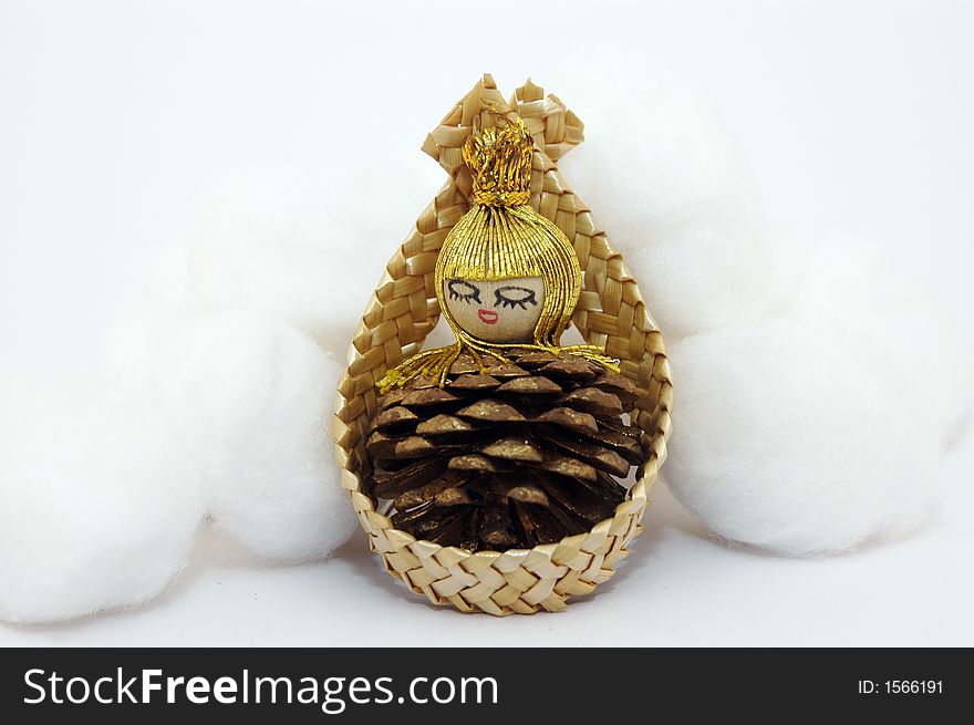 Gold Christmas ornament with white background cottons