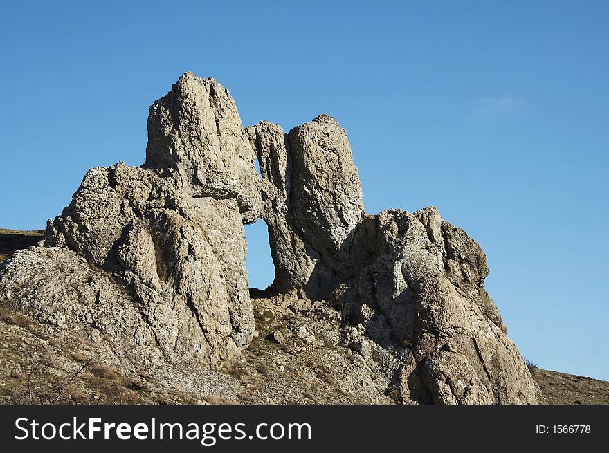 Hole in rock in the Crimea mountain. Hole in rock in the Crimea mountain