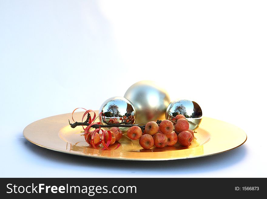 A Christmas table setting in selective focus. A Christmas table setting in selective focus