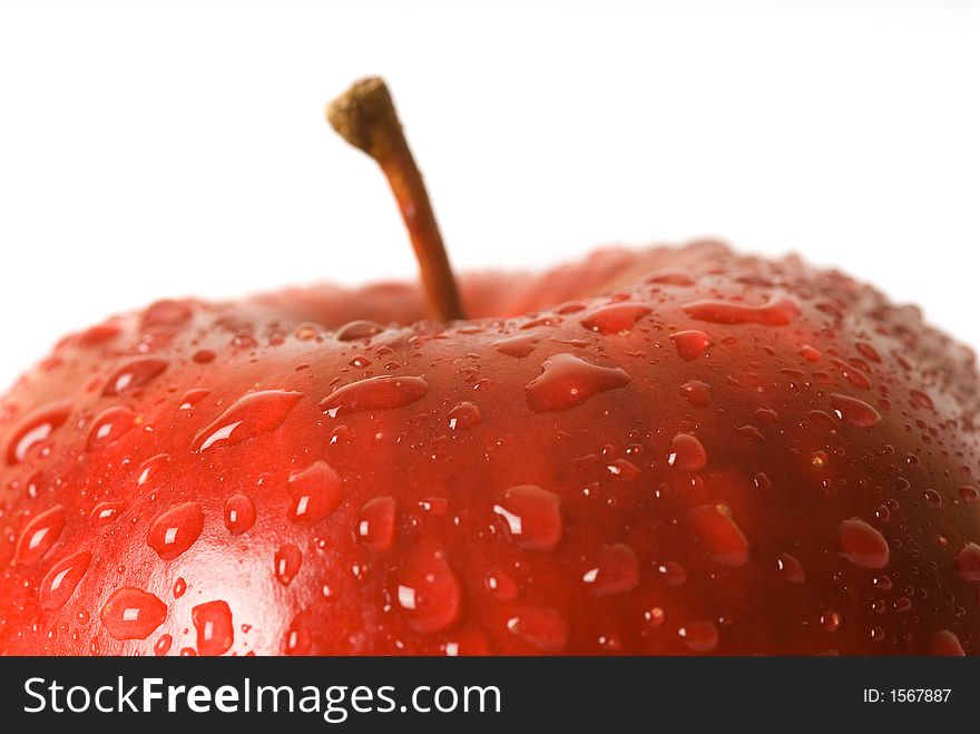 Apple with water drops and white space