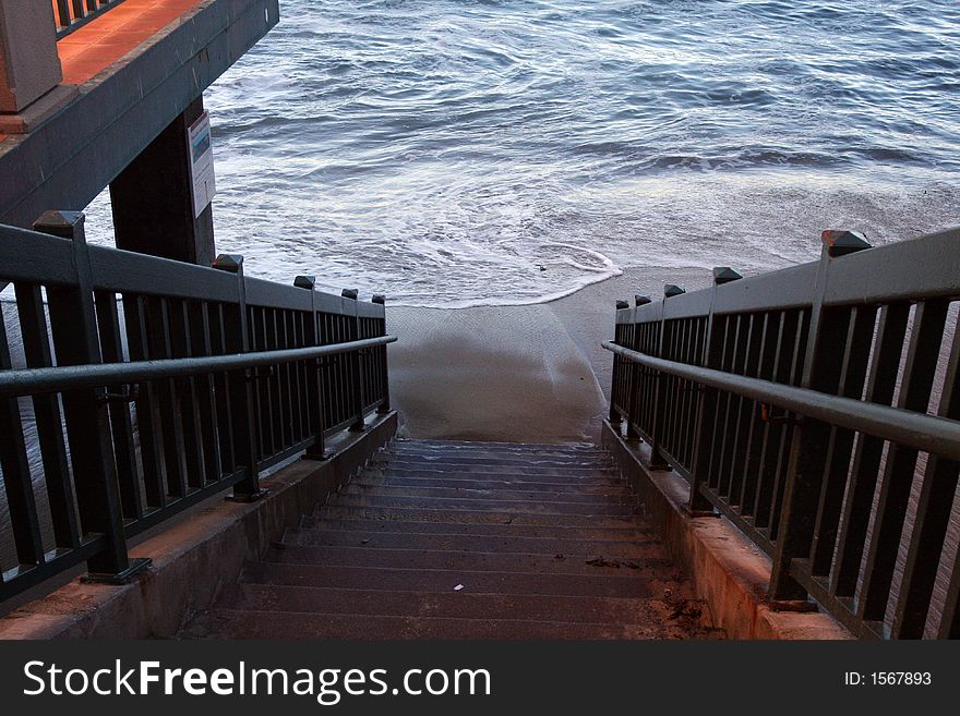 Stairs leading down to Monterey Bay. Stairs leading down to Monterey Bay