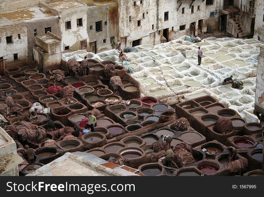 View at tanneries in Fes (Morocco). View at tanneries in Fes (Morocco)