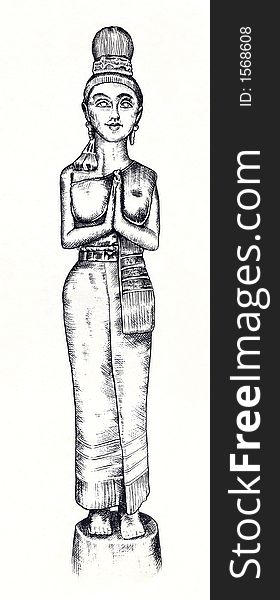 A picture of a wooden totem-woman