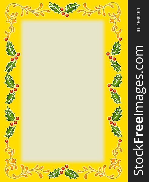 A old-fashioned Christmas border made by a pattern of stenciled holly leaves & ripe, red berries.  Perfect for a background for stationary, on a holiday greeting or invitation. A old-fashioned Christmas border made by a pattern of stenciled holly leaves & ripe, red berries.  Perfect for a background for stationary, on a holiday greeting or invitation.