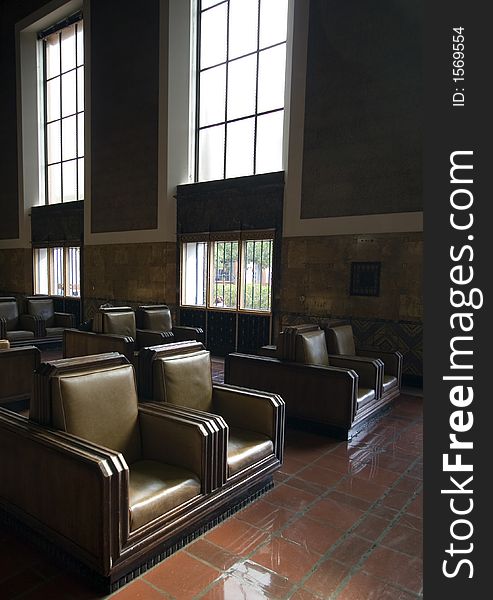 Seating in train station with windows. Seating in train station with windows