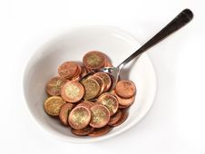 Bowl, Spoon And Money Royalty Free Stock Photo