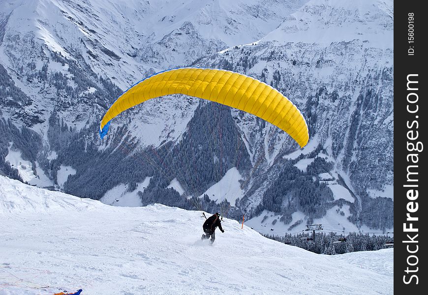 Paragliding in swiss alps near Elm, Switzerland