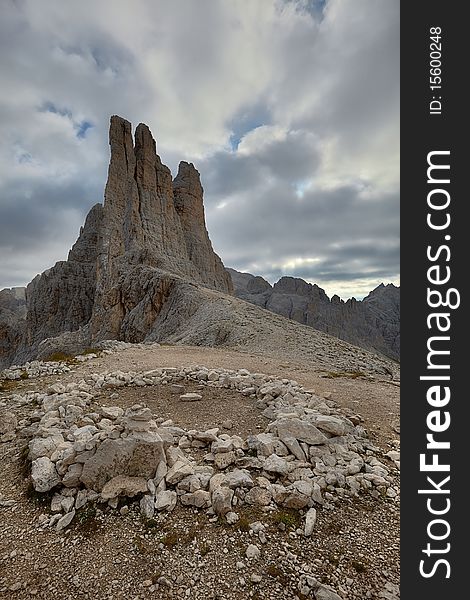 Beautiful rock formation, the Towers of Vaiolet, are a major tourist and sporting attractions of the Dolomites, Italy. Beautiful rock formation, the Towers of Vaiolet, are a major tourist and sporting attractions of the Dolomites, Italy