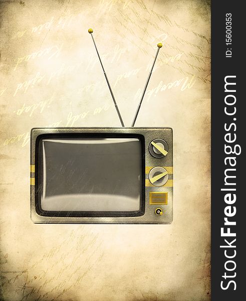 Grunge vintage television with antenna on grunge background