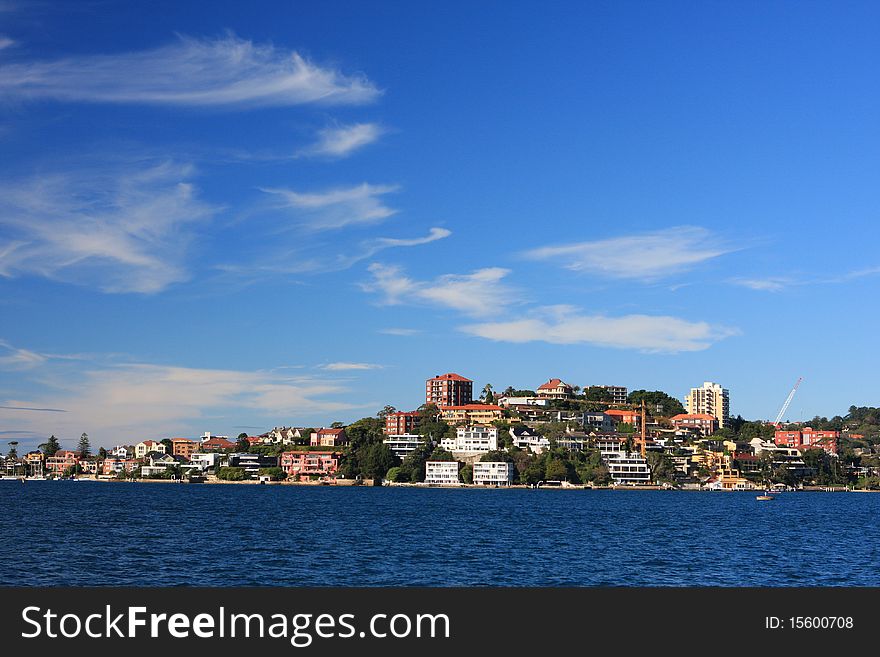 Bluesky cloud lake and city. Bluesky cloud lake and city