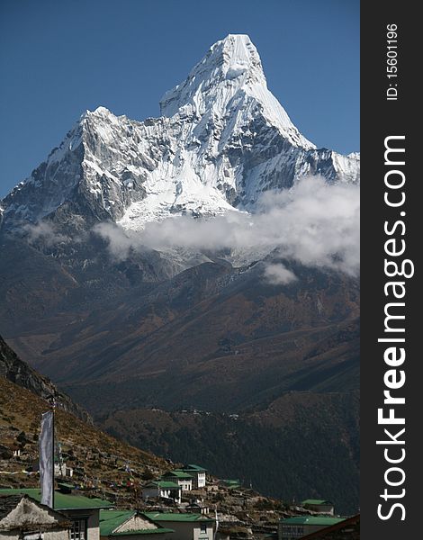 Ama Dablam with village in foreground. Ama Dablam with village in foreground