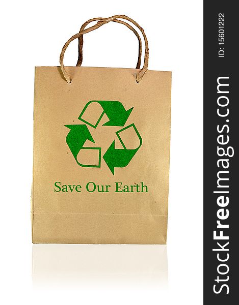 Save earth paper bag in white background