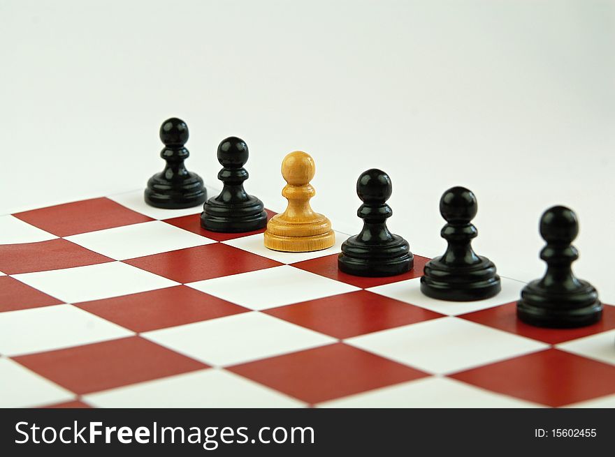 One white pawn c/a  five black pawns. One white pawn c/a  five black pawns