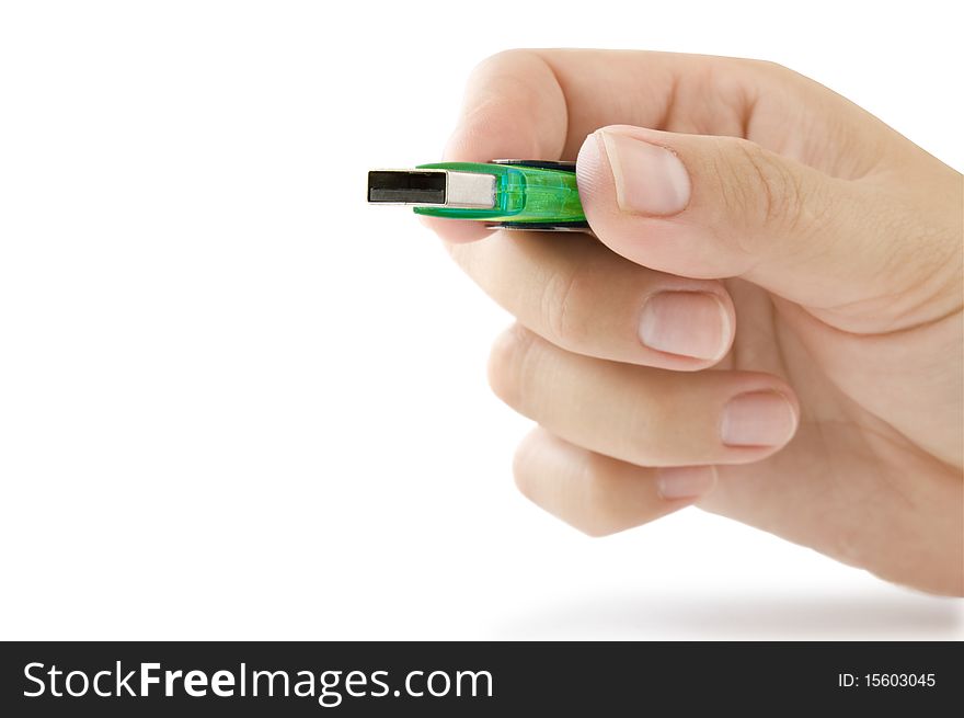 Usb flash in the hand isolated on white