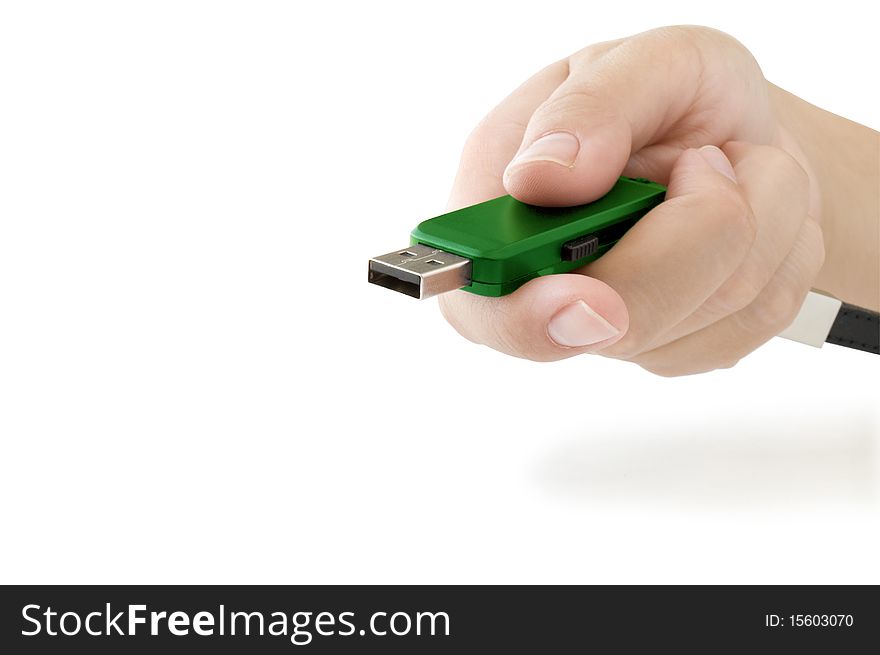 Usb flash in hand isolated on white