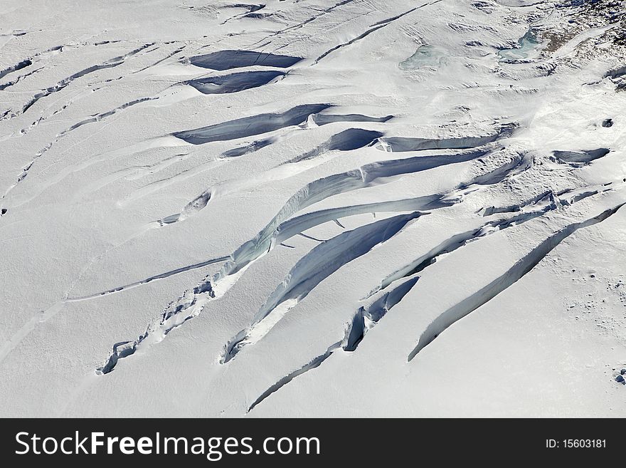 Surface of a flowing glacier. Aerial view. Arctic region. Surface of a flowing glacier. Aerial view. Arctic region