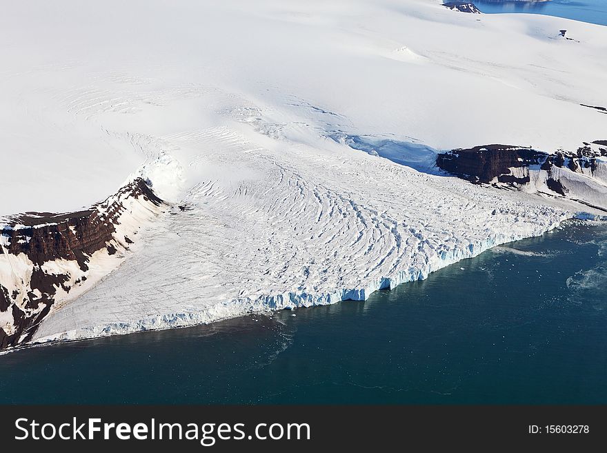 Aerial View of Glaciers (flowing into Arctic Ocean)