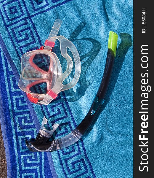 Snorkel  Underwater Face Mask On A Towel