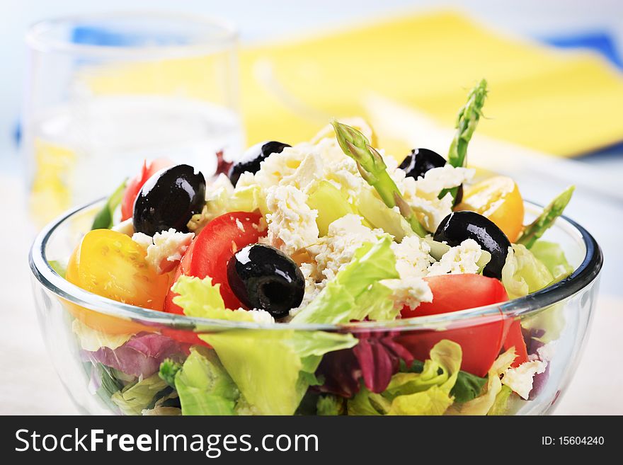 Bowl of fresh Greek salad - detail