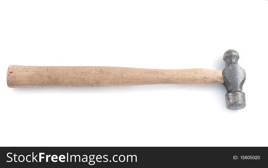 A wooden handle hammer, isolated on white.