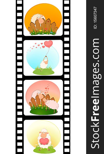 Blank film colorful strip with sheep for a design