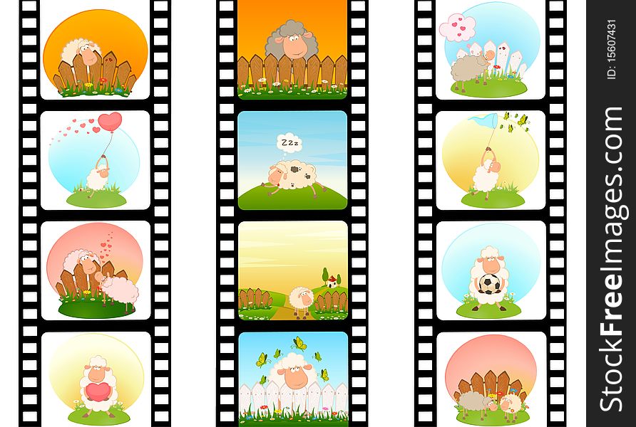 Blank film colorful strip with sheep for a design