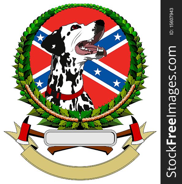 Logo with Dalmatians, Flag of the Confederacy in the background, isolated illustrations