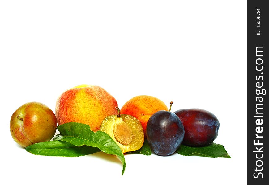 Various fruits on white background