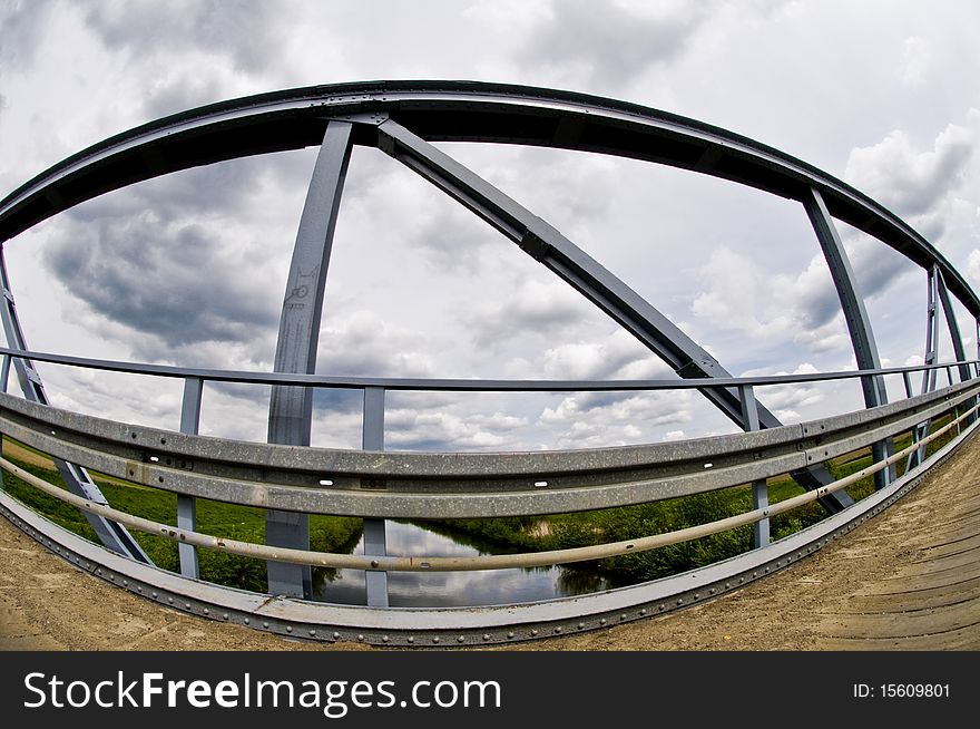 Steel bridge details made with fisheye lens - ultra wide angle