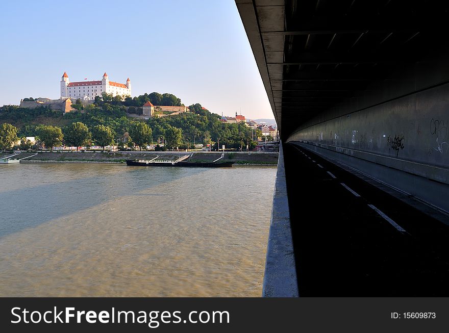 Castle and river Danube in Bratislava - Slovakia. Castle and river Danube in Bratislava - Slovakia