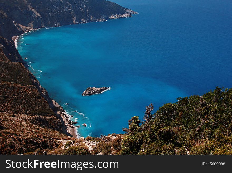 Panoramic view of coasts at kefalonia island in greece