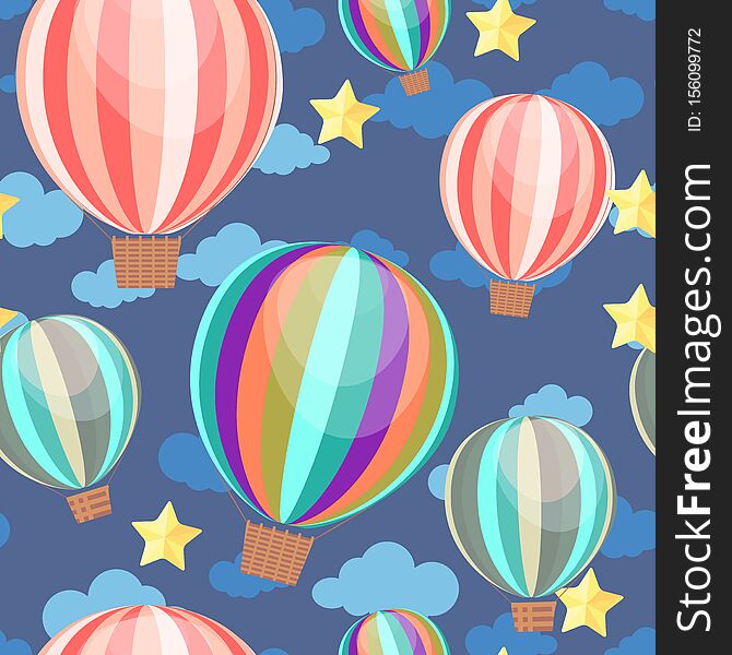 Seamless pattern with air balloons and stars. Wallpaper for children room