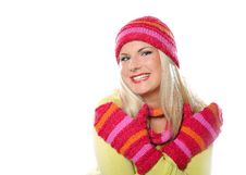 Pretty Funny Winter Woman In Hat And Gloves Stock Photography Pretty Funny Winter Woman In Hat And Gloves Stock Photography