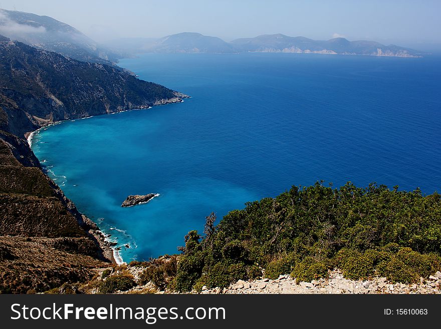 Panoramic view of coasts at kefalonia island in greece