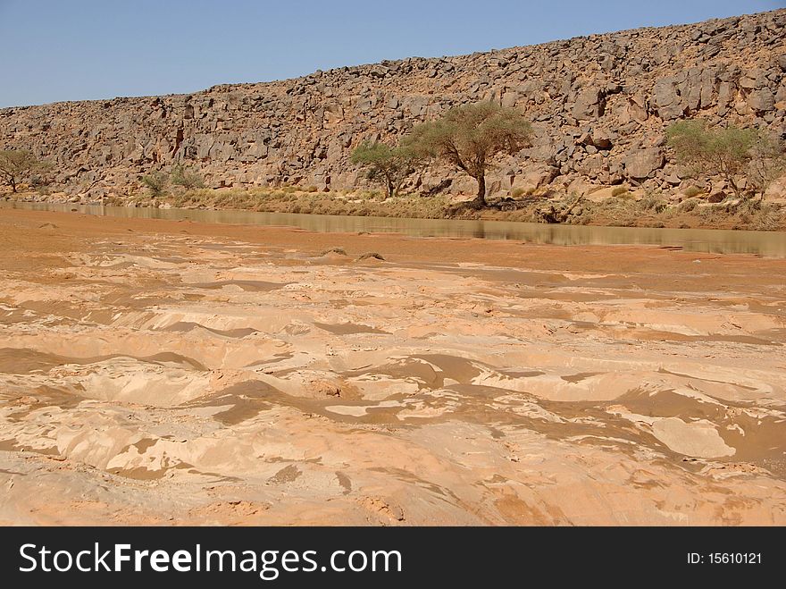Wadi in the desert of Libya, in Africa. Wadi in the desert of Libya, in Africa