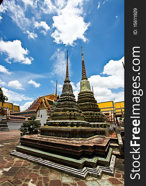 The pagoda of poe temple bangkok thailand