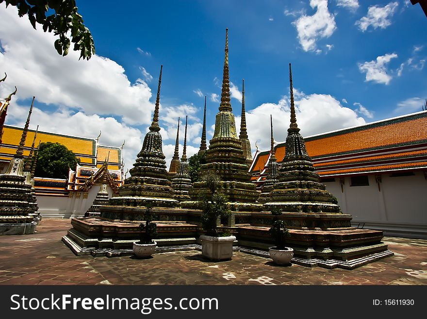 The pagoda of poe temple bangkok thailand