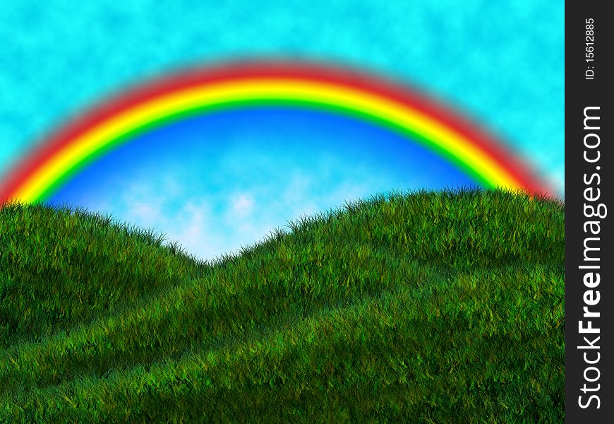 Fresh scene of meadow and rainbow and sky. Fresh scene of meadow and rainbow and sky