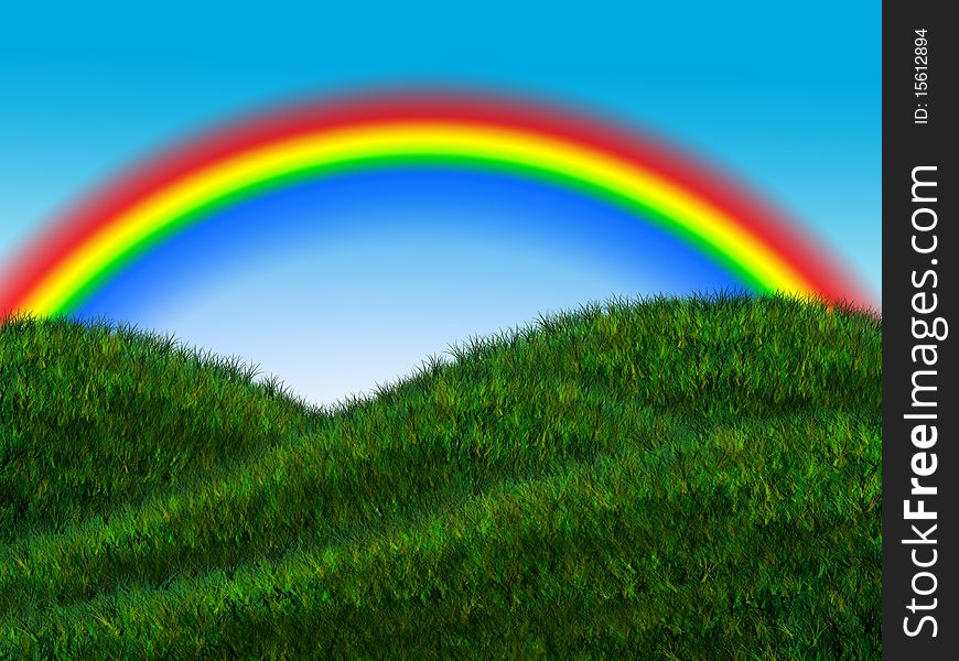 Rainbow on fresh meadow with blue sky. Rainbow on fresh meadow with blue sky