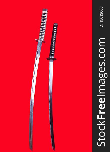 Swords isolated on red background