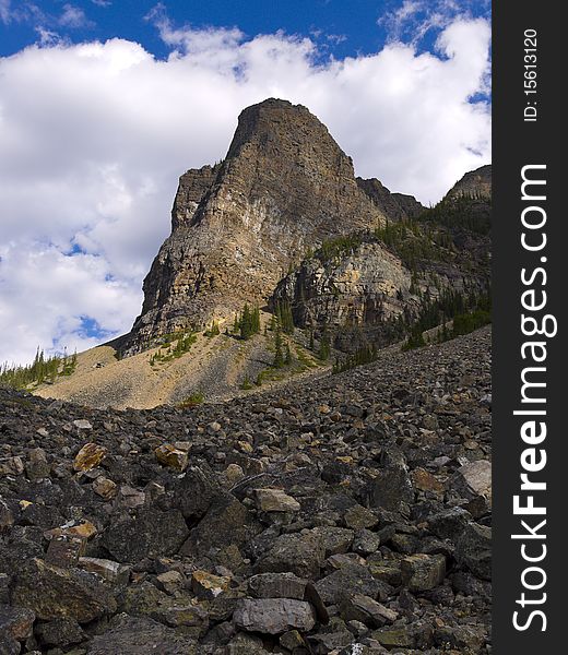 Rockslide scene when hiking at Moraine Lake, Banff National Park, Alberta, Canada
