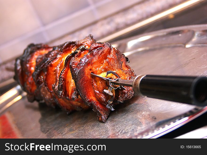 Barbecue pork on a skewer