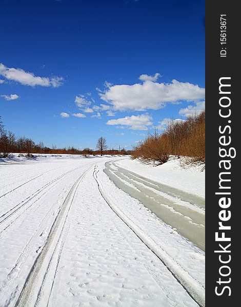 Rural road on river ice