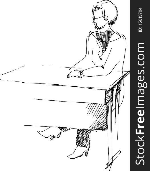 Image of girl sitting after a school desk in an audience. Image of girl sitting after a school desk in an audience