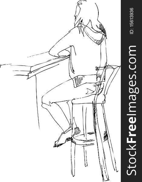 sketching of fellow sitting before a bar on a high chair. sketching of fellow sitting before a bar on a high chair